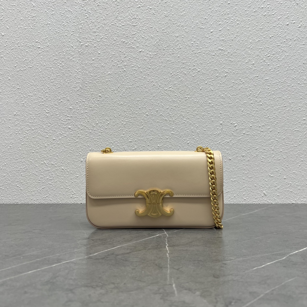 Celine Chain Shoulder Bag Claude In Shiny Calfskin Dark Beige/Gold 197992